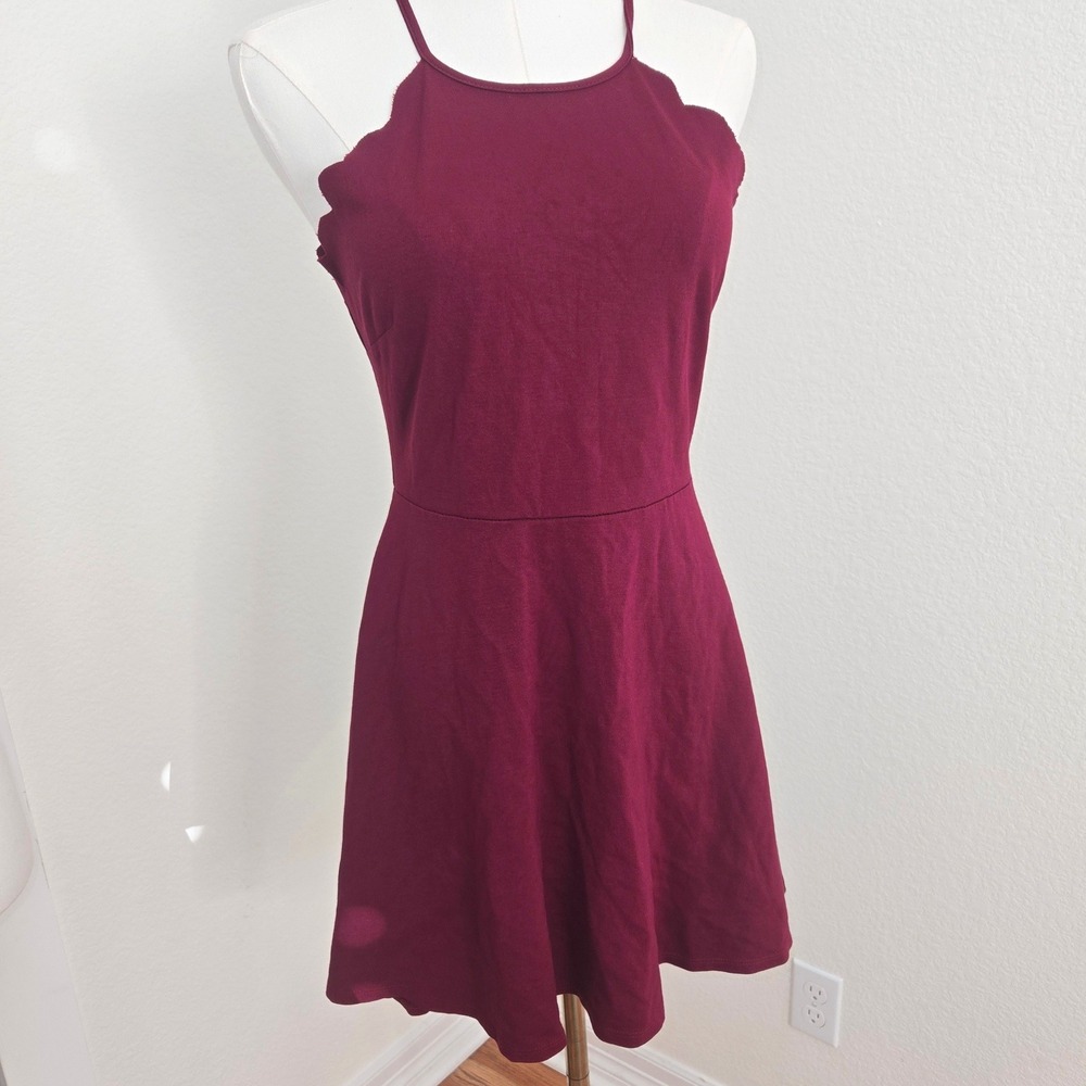 Nine Britton Burgundy Scalloped Neck Fit Flare Dress Size S Made USA